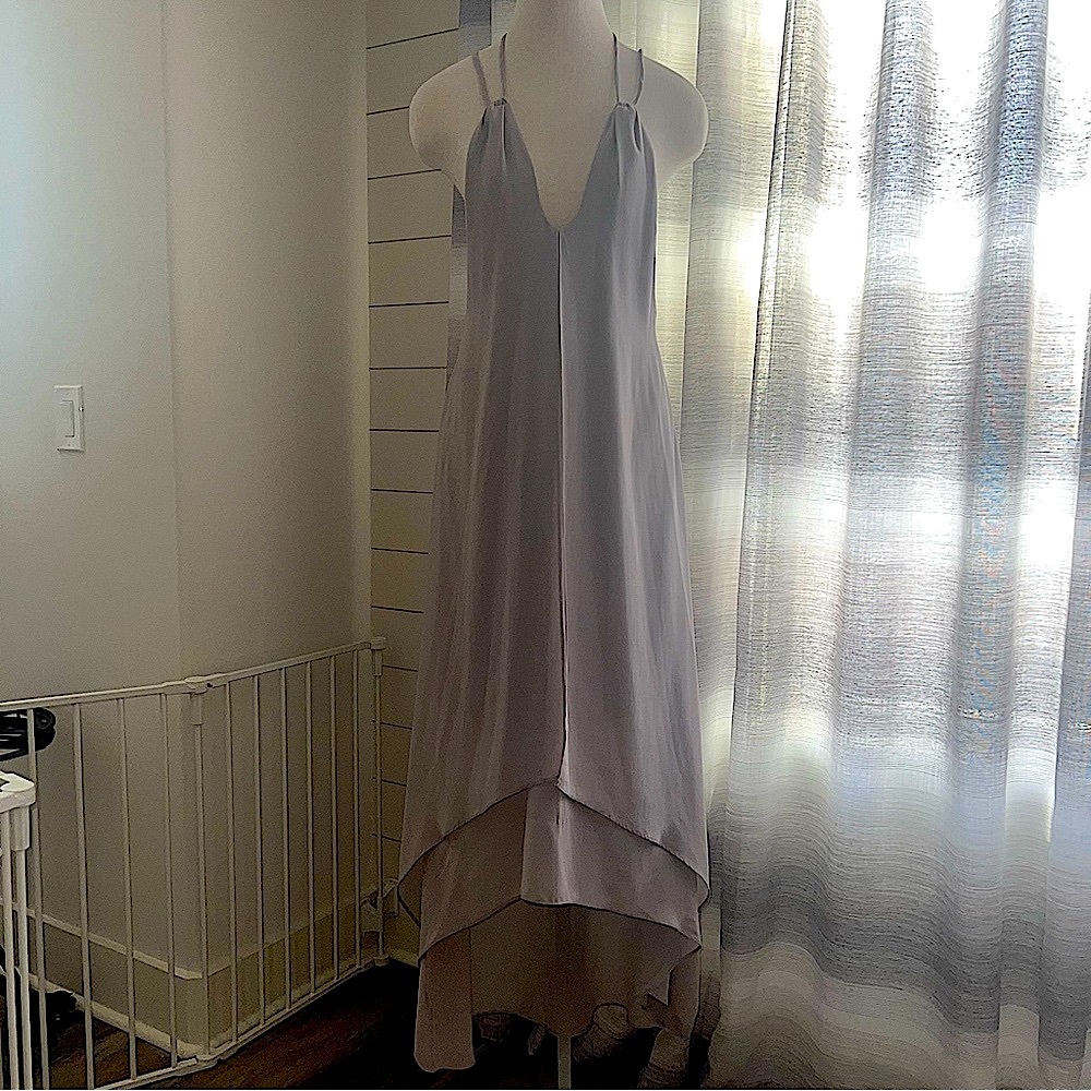 Strut & Bolt pale lavender tight halter high low maxi dress